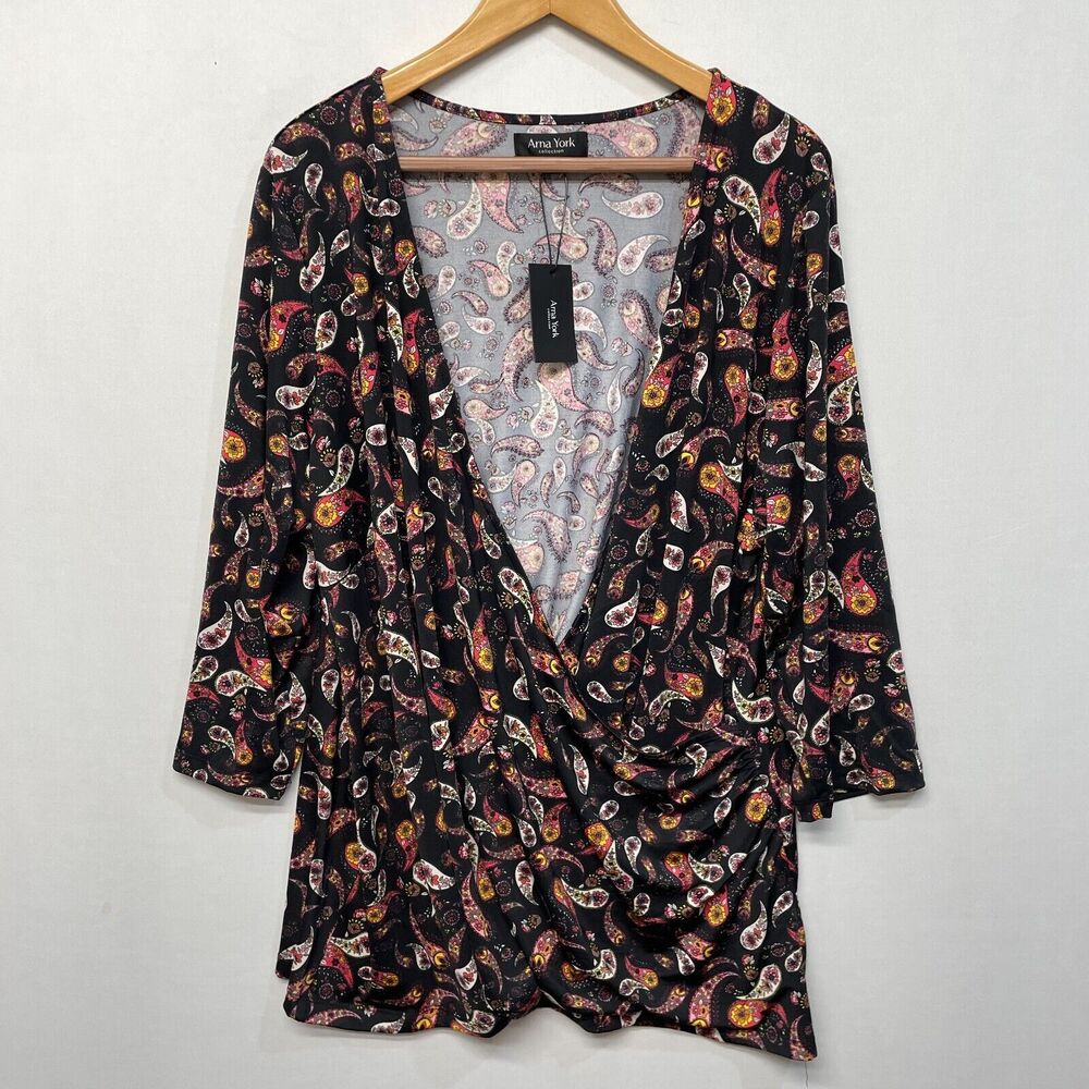 NWT Arna York Faux Wrap Blouse Top Shirt Size 26/28 Floral Paisley Boho M285 -27